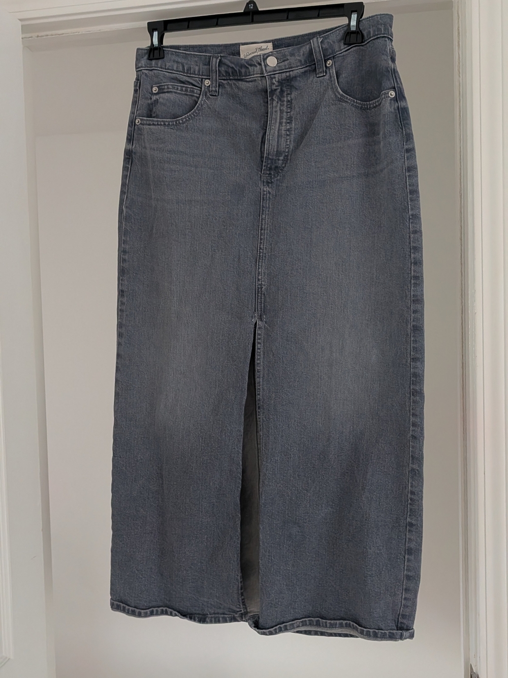 Straight-Leg Denim Skirt with Front Slit